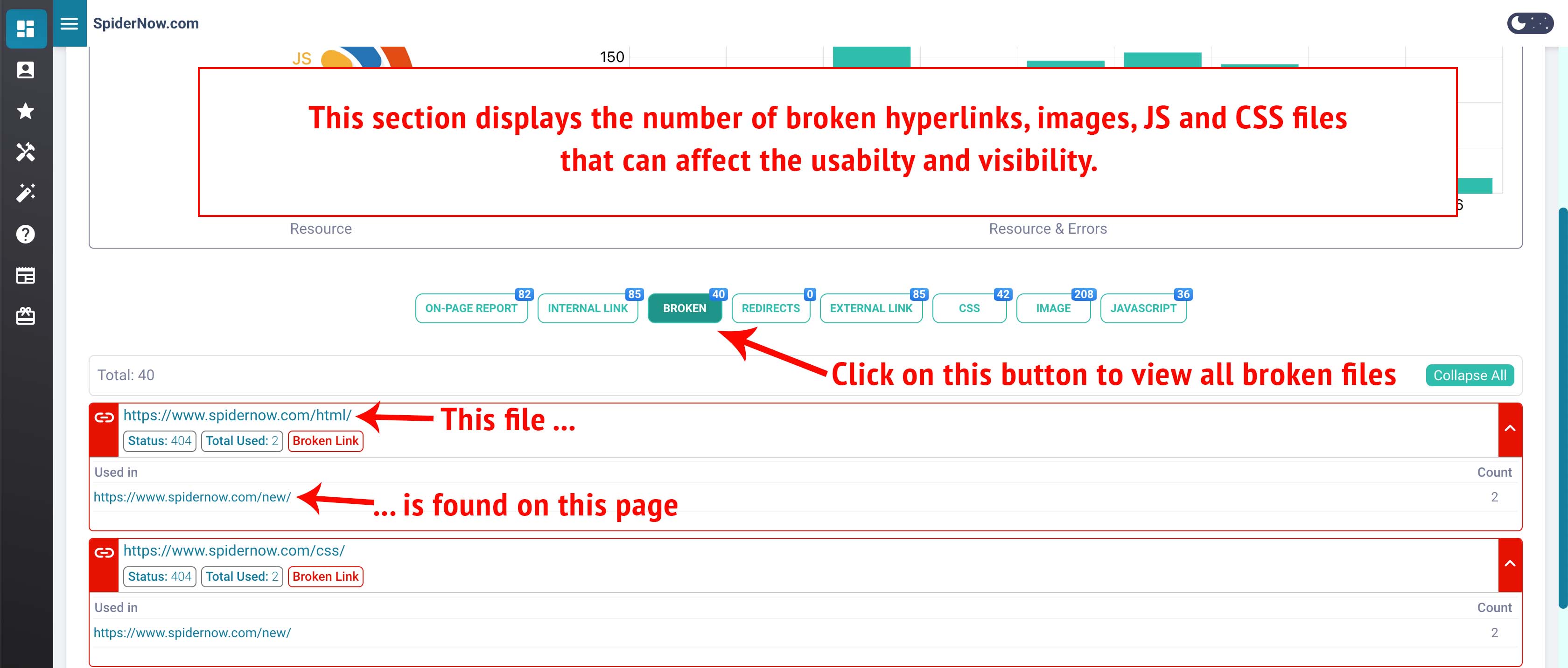 Broken website files affecting usability